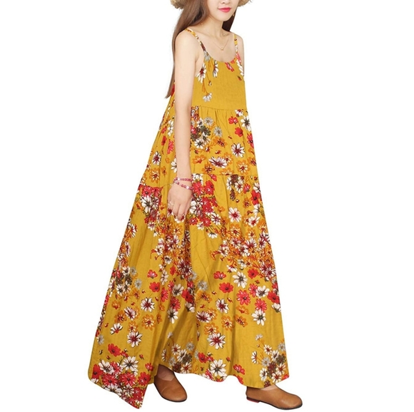 Long maxi dres Loose Bohemian Floral Print Dresses - Picture 2 of 3